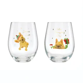 18 Oz Frenchie Stemless Wine Glasses, Set Of 2