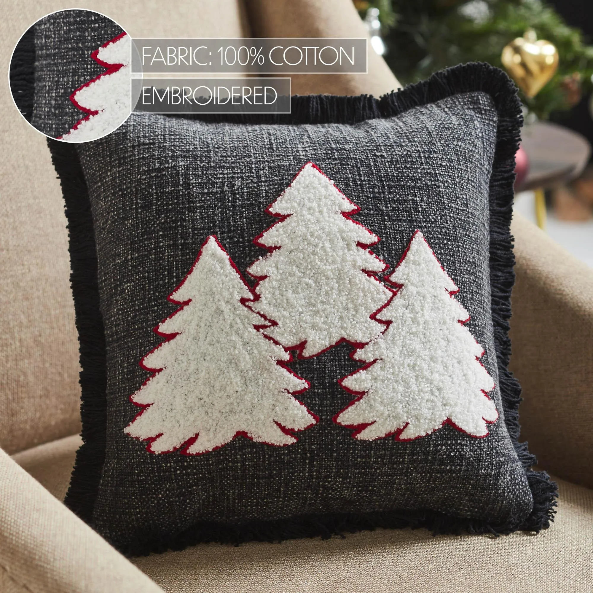 3 Christmas Trees Black Woven Pillow 12x12 VHC Brands