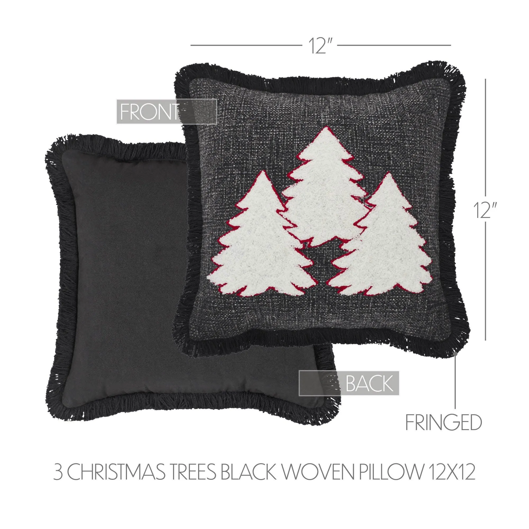 3 Christmas Trees Black Woven Pillow 12x12 VHC Brands