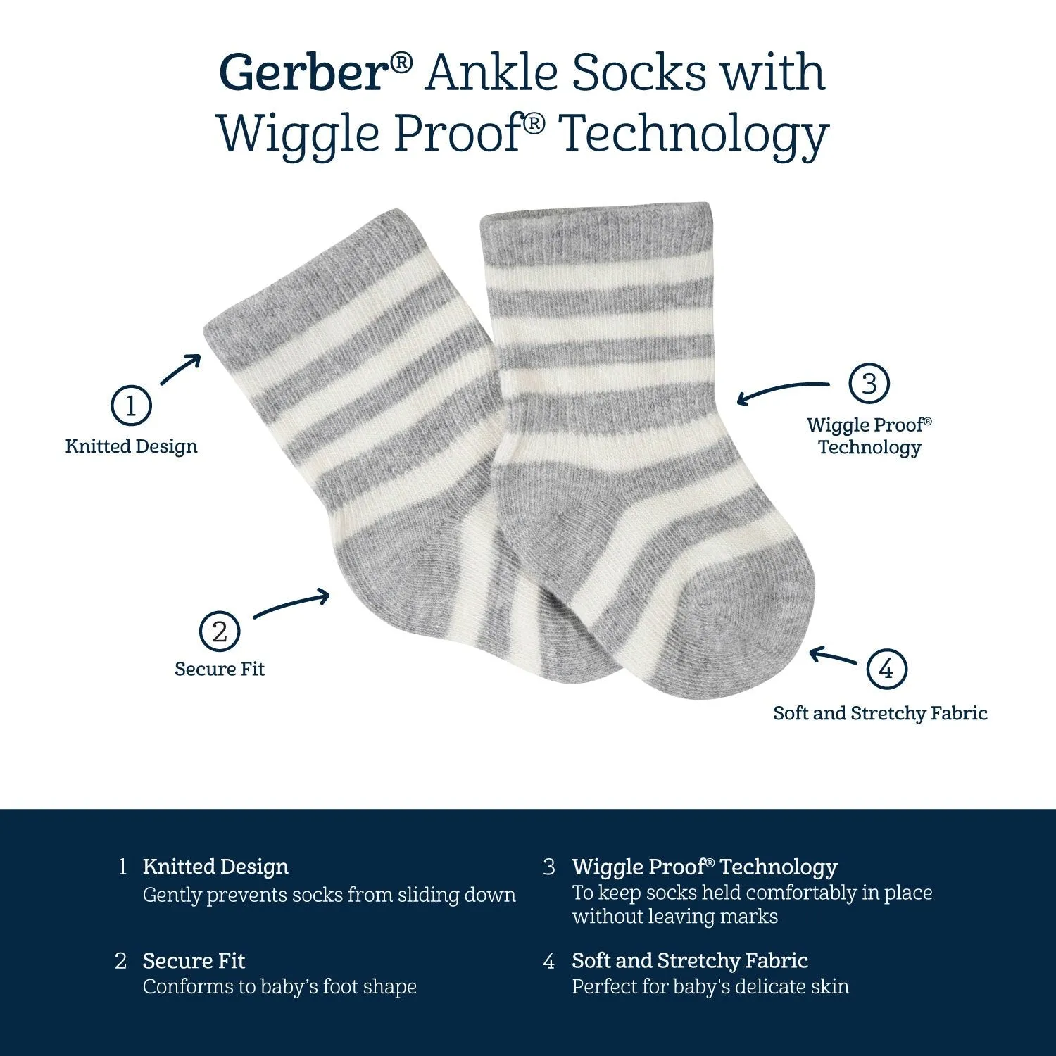 8-Pack Baby & Toddler White Wiggle Proof® Jersey Crew Socks