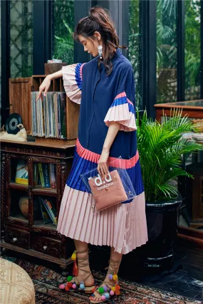 8GIRLS COLORBLOCK DESIGN PLEATED SHIRT DRESS