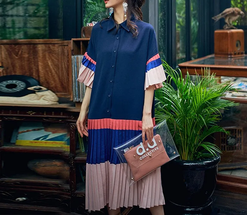 8GIRLS COLORBLOCK DESIGN PLEATED SHIRT DRESS