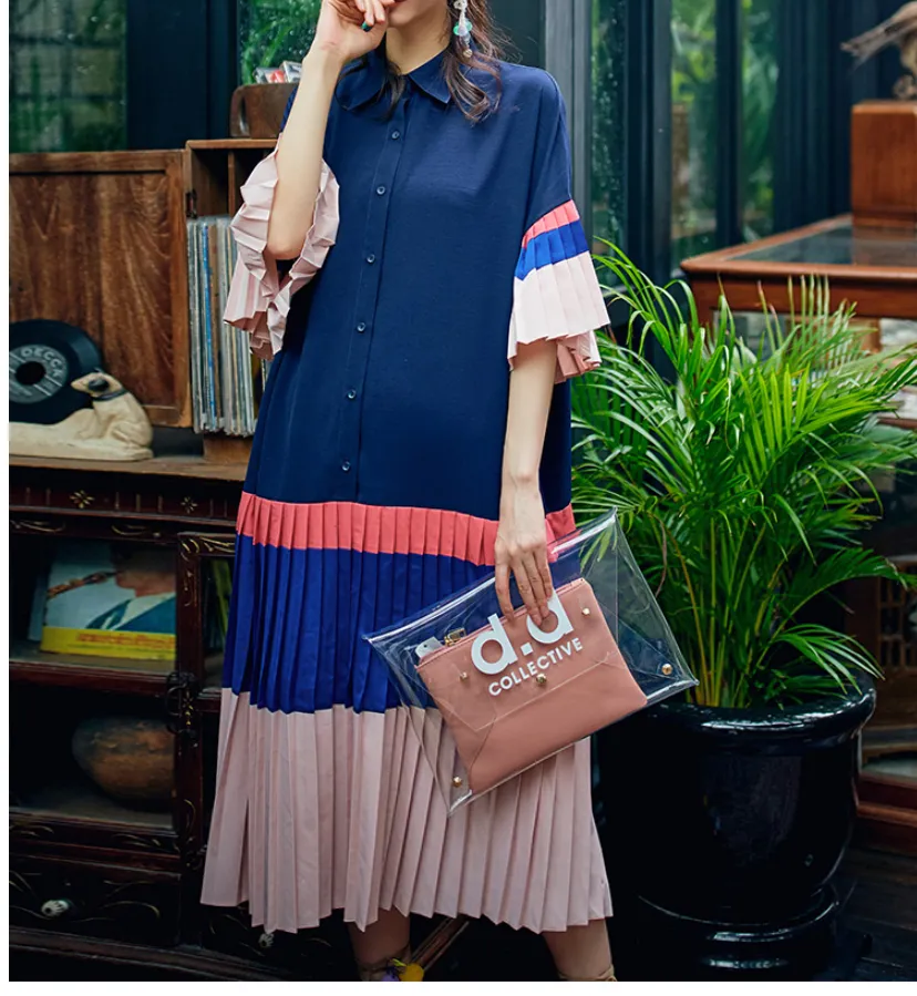8GIRLS COLORBLOCK DESIGN PLEATED SHIRT DRESS