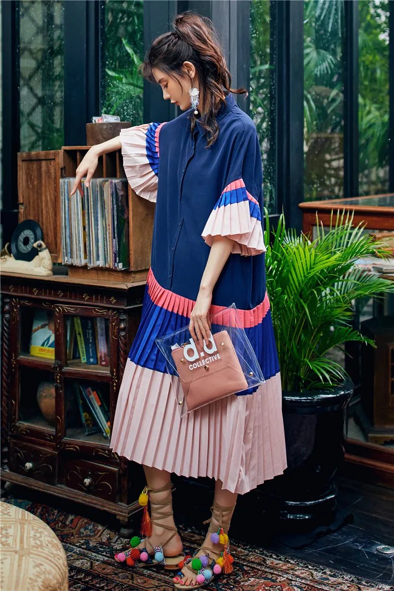 8GIRLS COLORBLOCK DESIGN PLEATED SHIRT DRESS