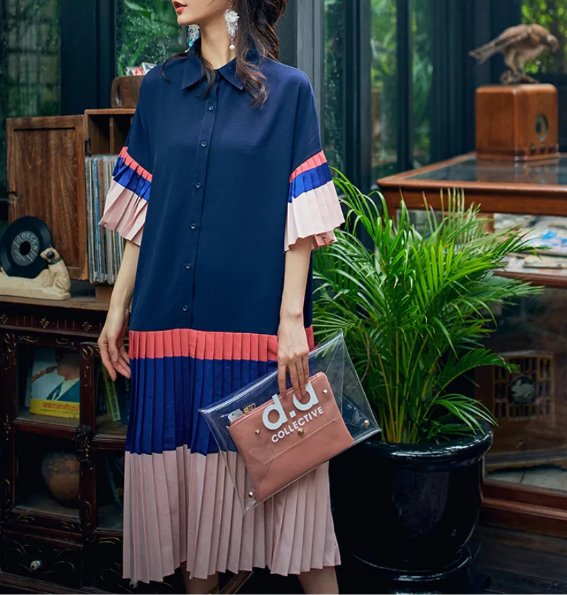 8GIRLS COLORBLOCK DESIGN PLEATED SHIRT DRESS