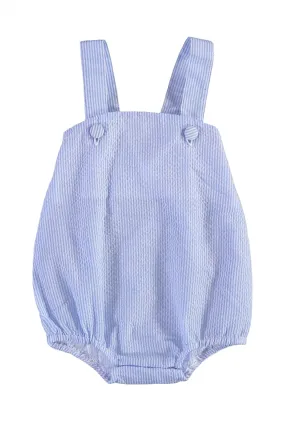 90069-Sleeveless Seersucker Blue Baby Boy Bubble Romper