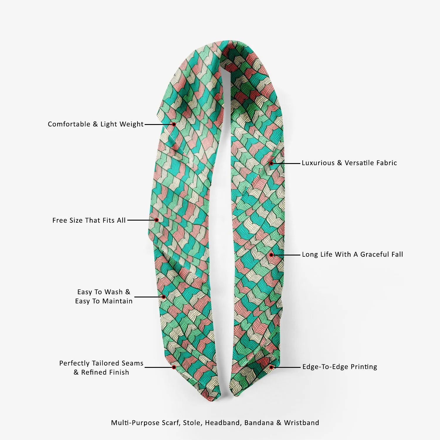 Abstract Waves Printed Stole Dupatta Headwear | Girls & Women | Soft Poly Fabric