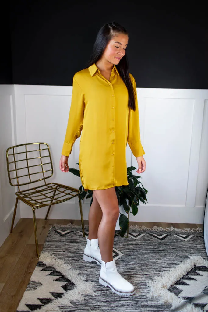 Adria Shirt Mini Dress- Golden Yellow