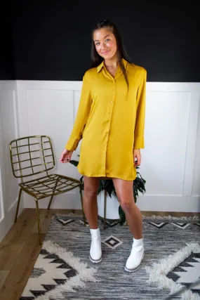 Adria Shirt Mini Dress- Golden Yellow