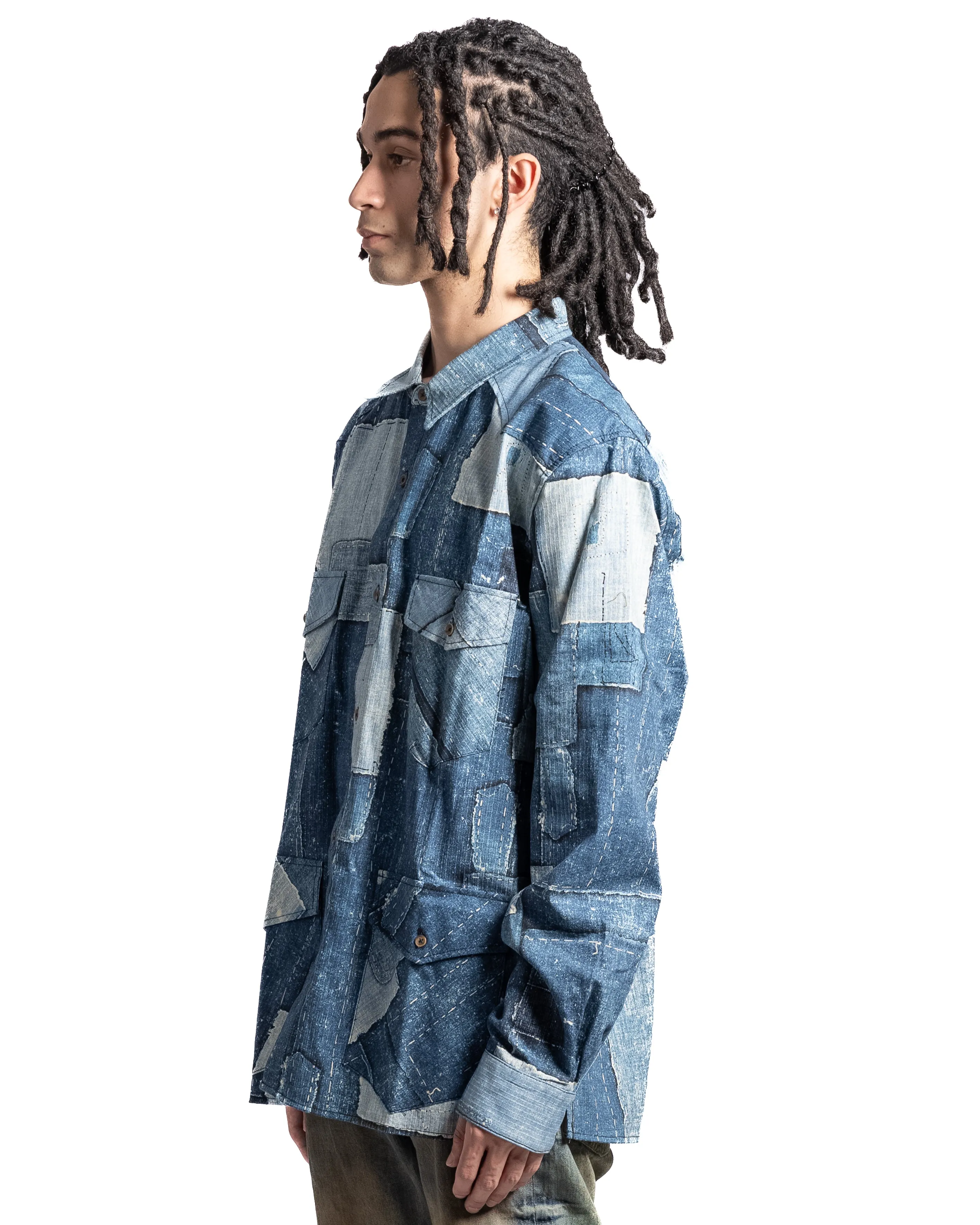 Alchemist Your Saviour Guayabera Shirt Blue Sashiko