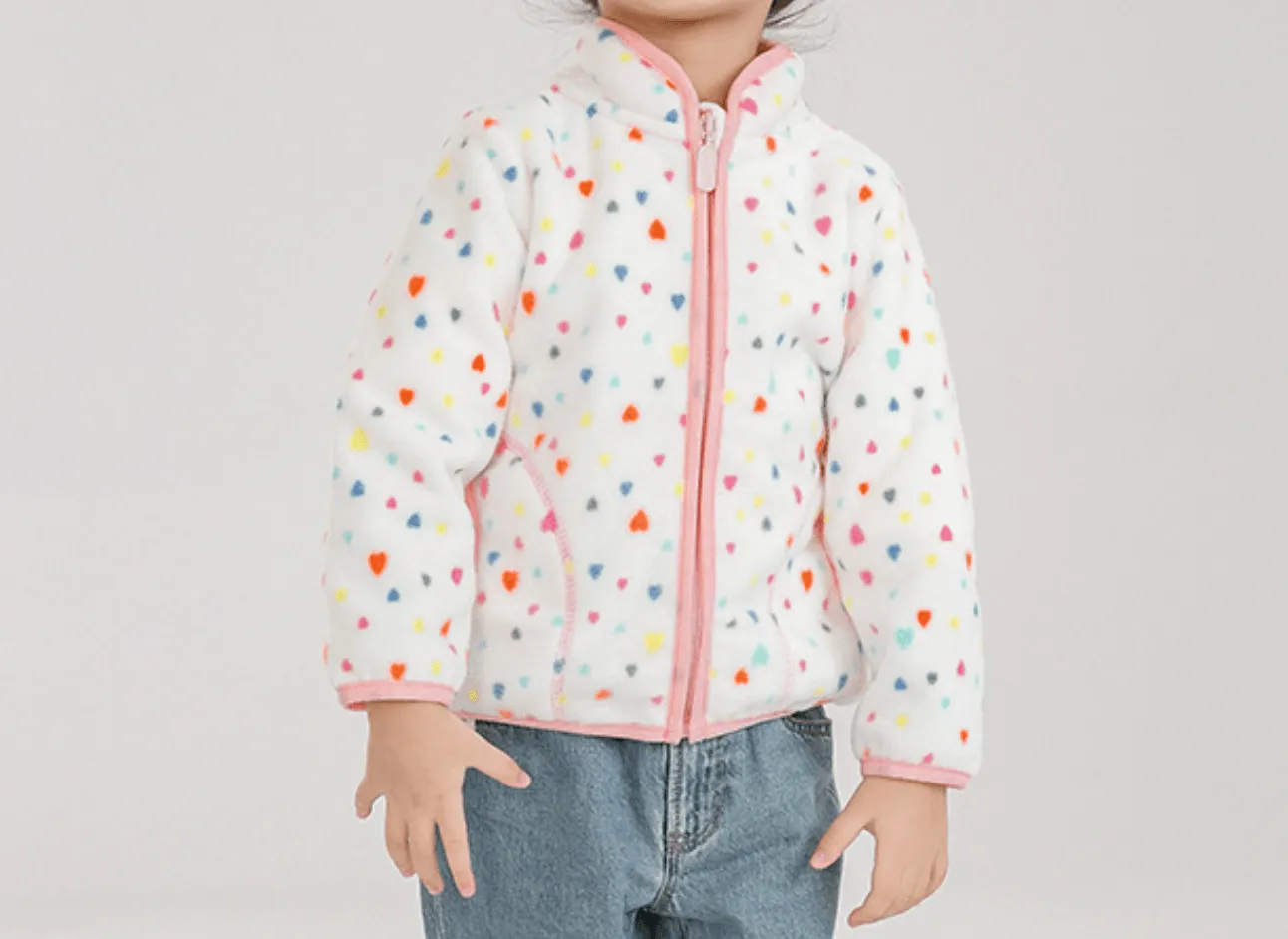Autumn Winter Kids Fleece Jacket - Hearts Polka (2-6 years)