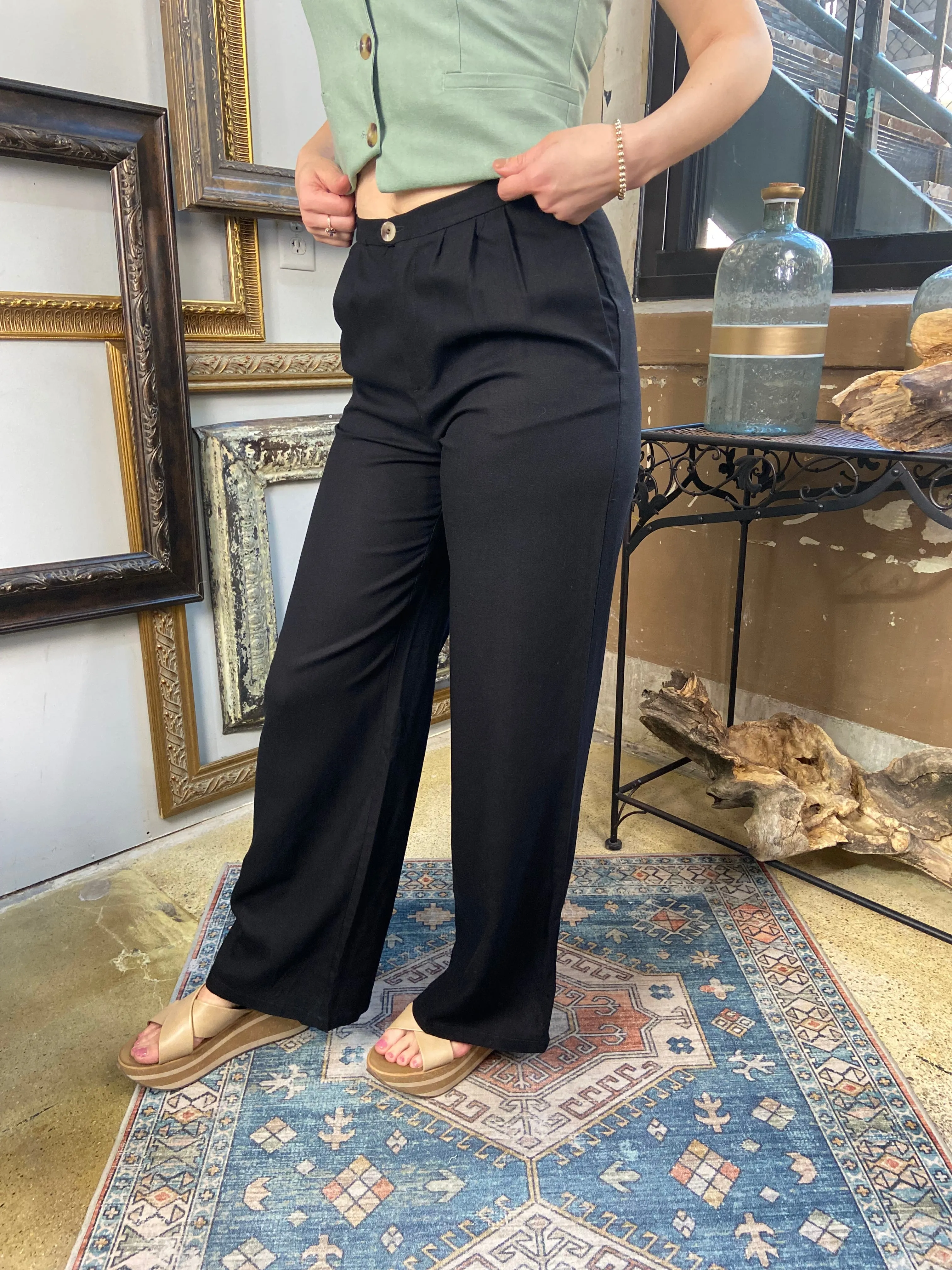 Aven Black Linen Pants