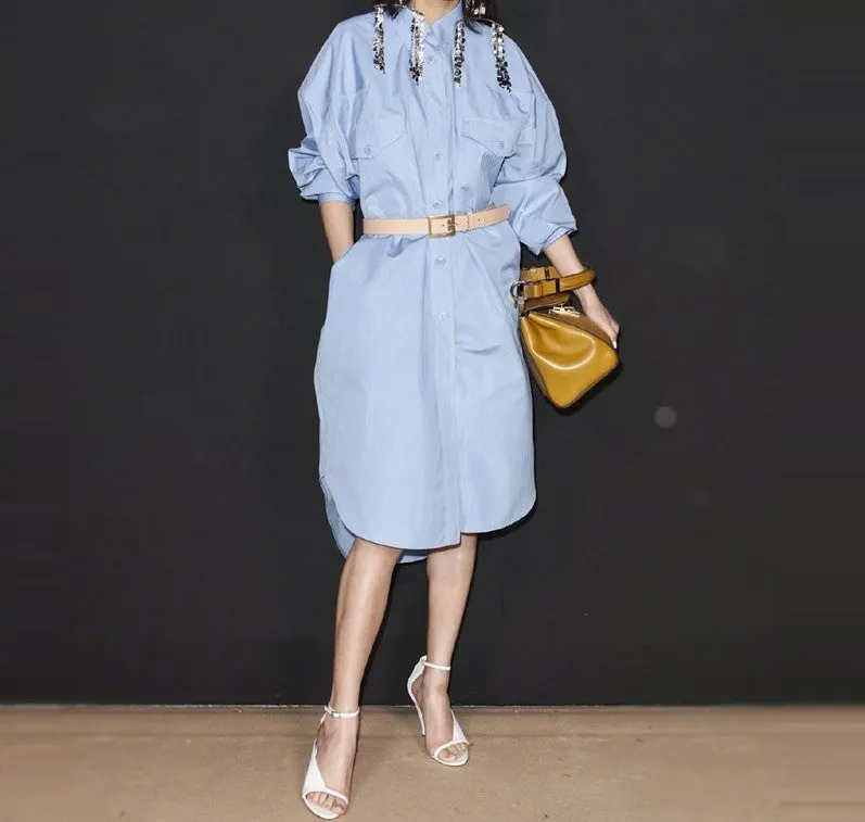 BBL DESIGN OVERSIZED MIDI SHIRT DRESS WITH BELT