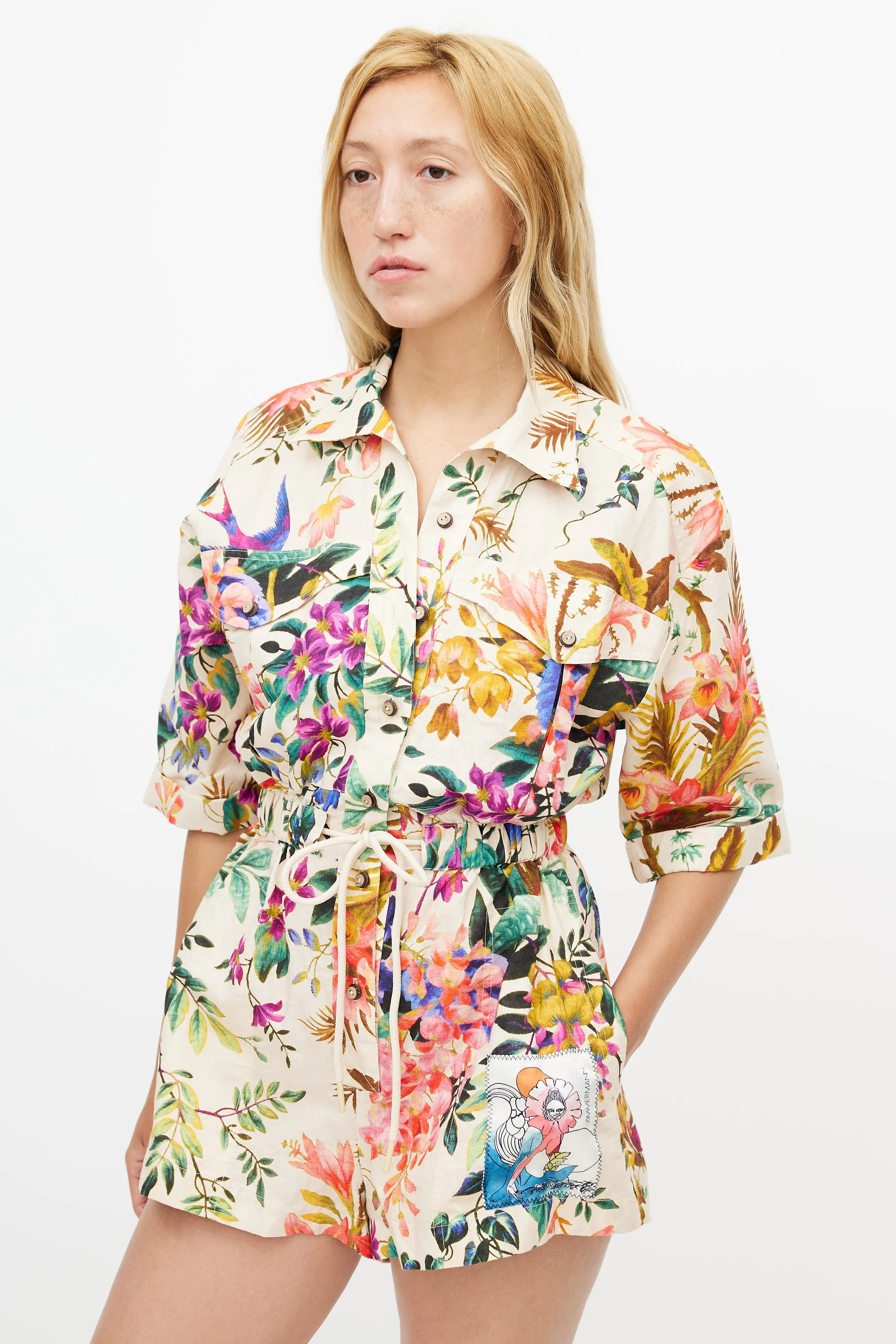 Beige & Multicolour Floral Tropicana Romper