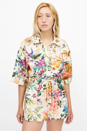 Beige & Multicolour Floral Tropicana Romper