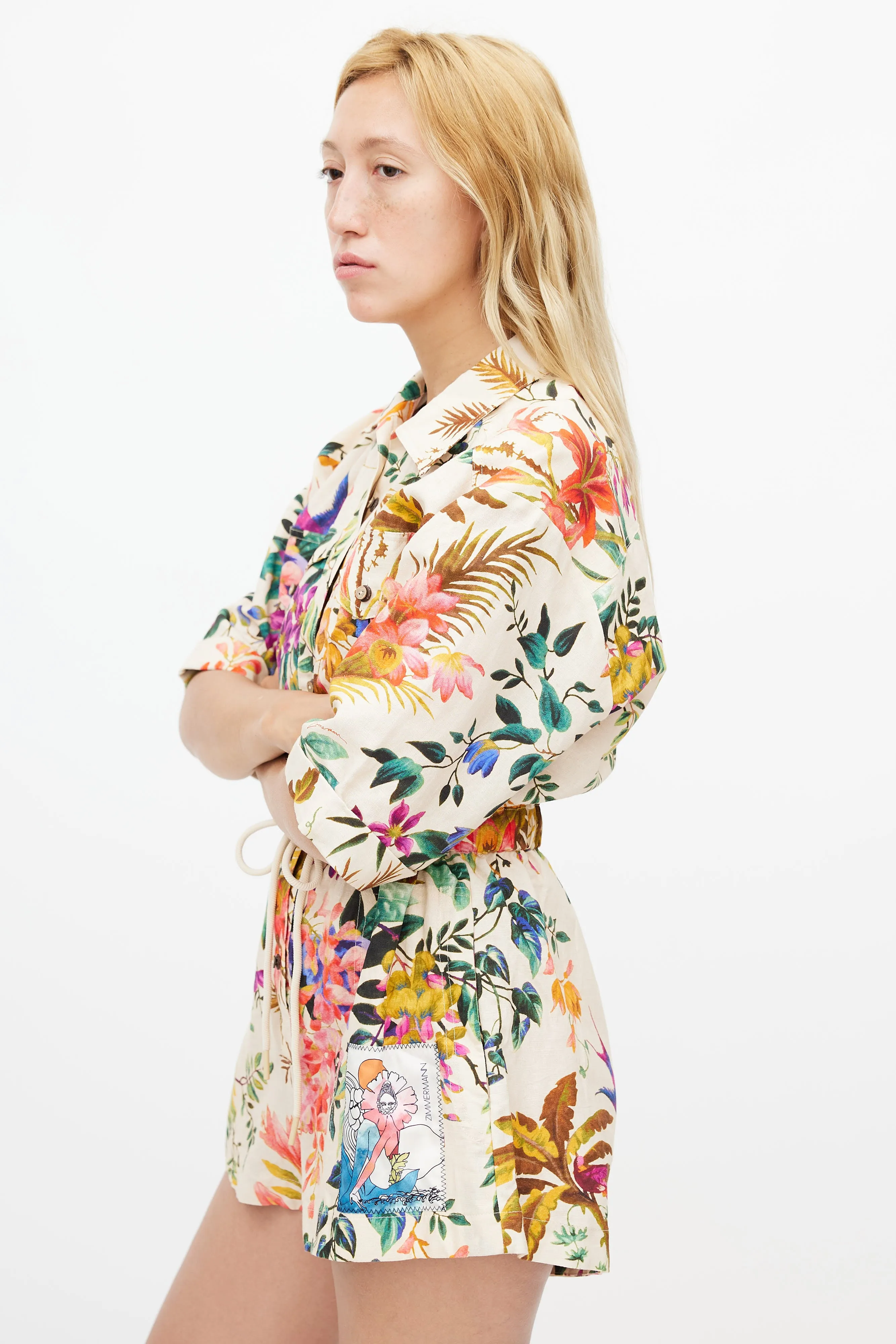 Beige & Multicolour Floral Tropicana Romper