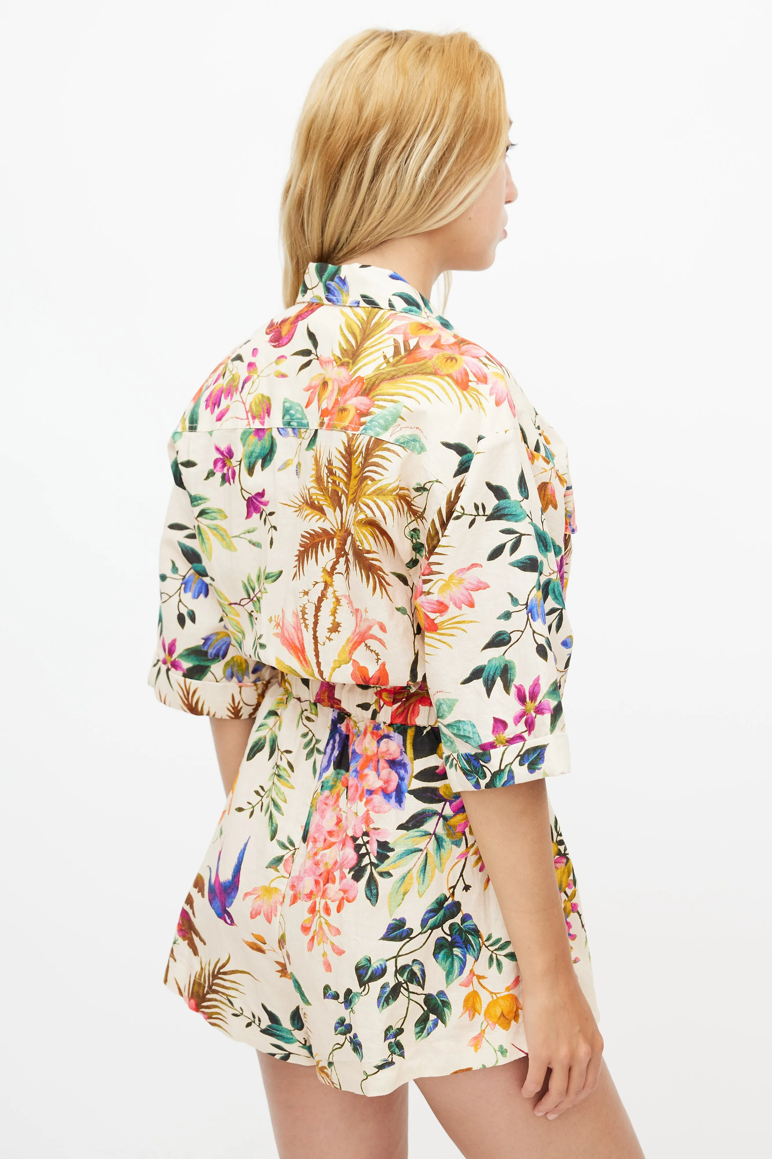 Beige & Multicolour Floral Tropicana Romper