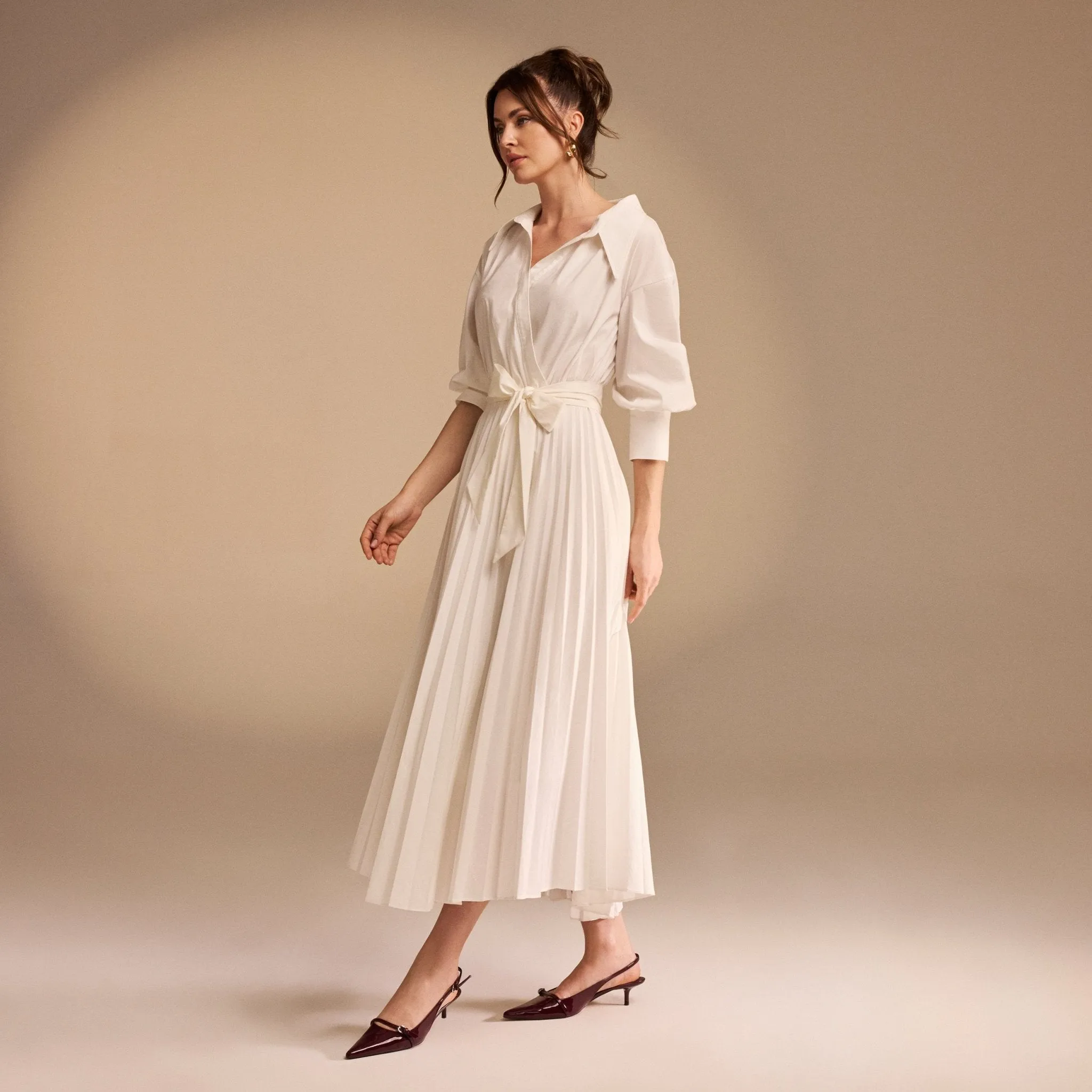 Beige Dropped Shoulder Maxi Shirt Dress