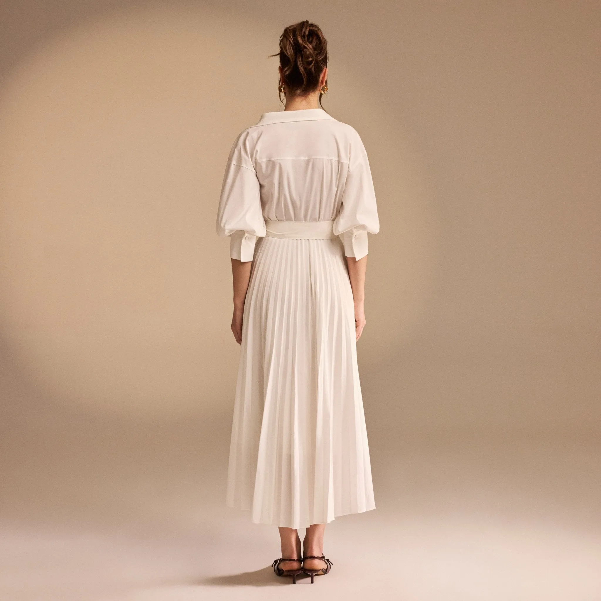 Beige Dropped Shoulder Maxi Shirt Dress