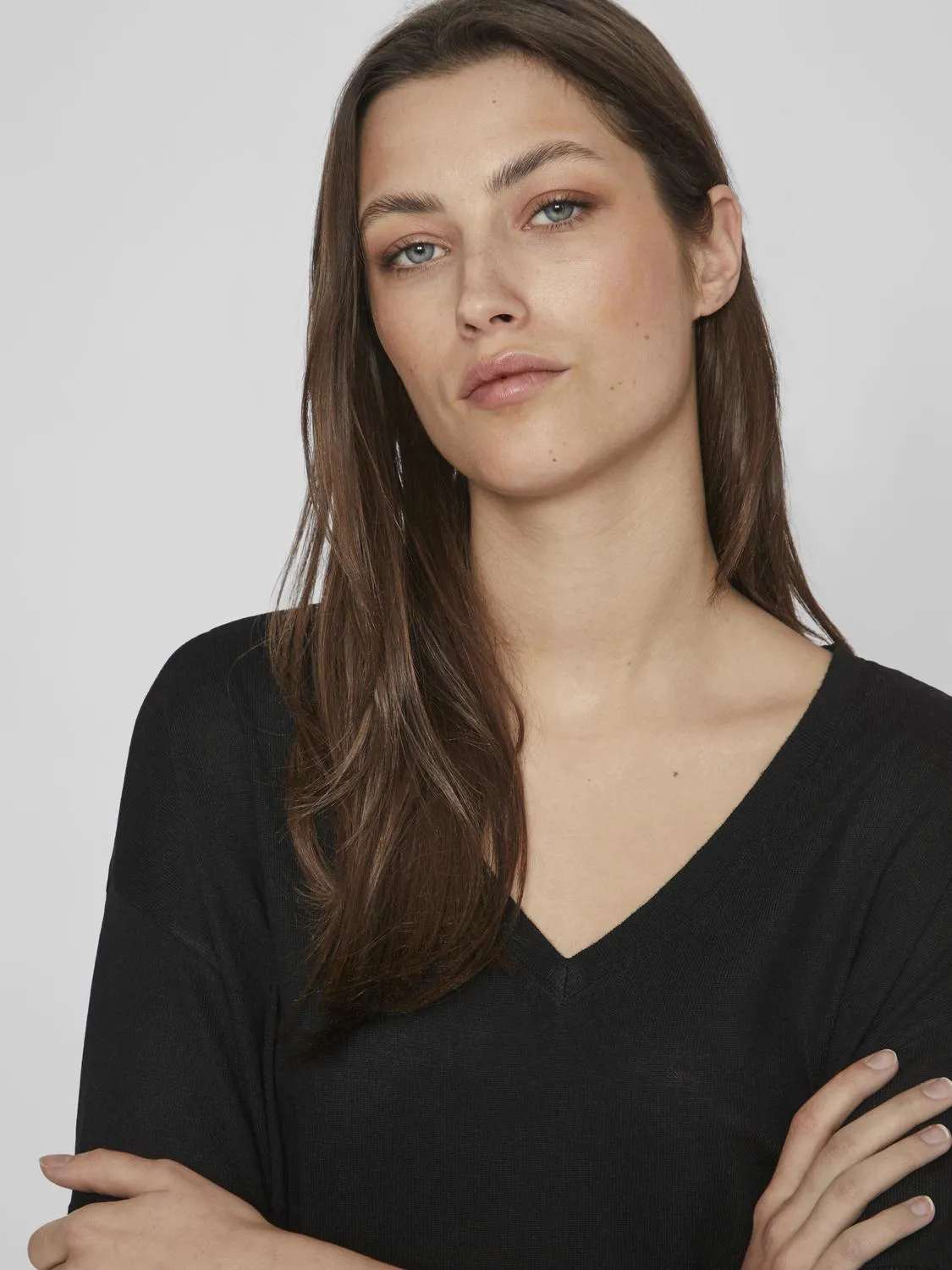 Beryl V-Neck Knit Top (Black)