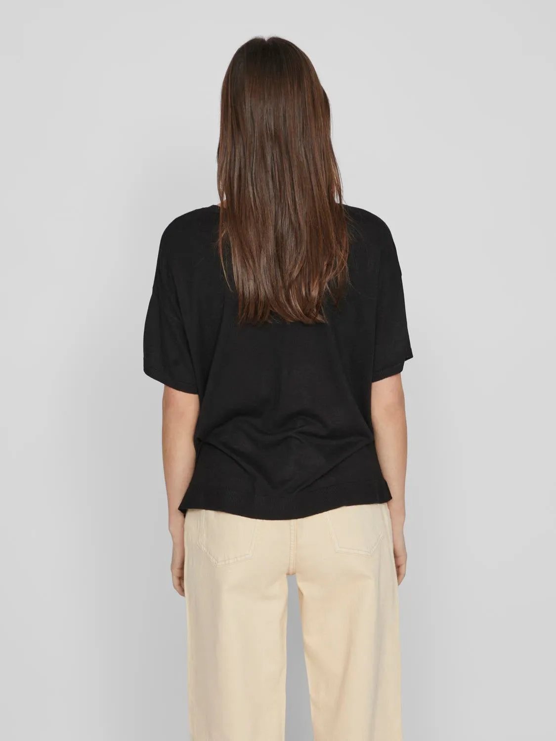 Beryl V-Neck Knit Top (Black)