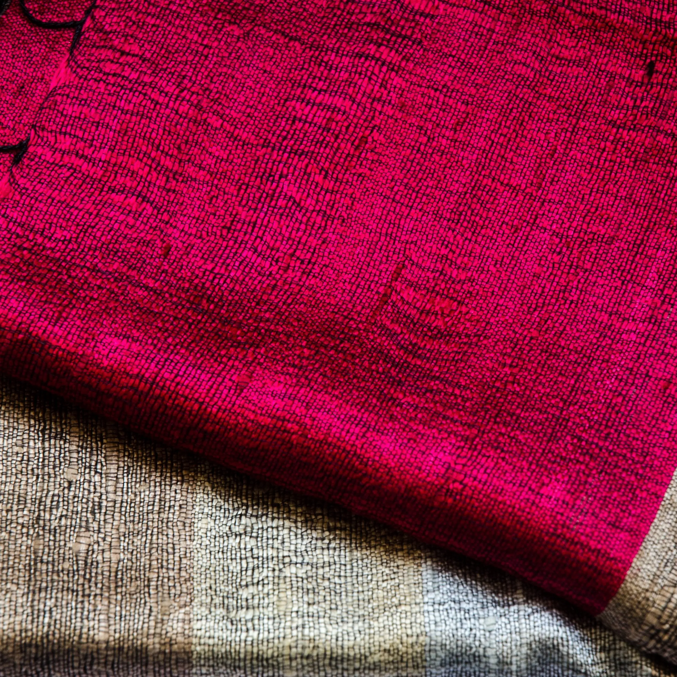 Bihari Raw Silk Scarf - Red & Golds