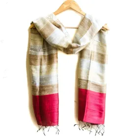 Bihari Raw Silk Scarf - Red & Golds