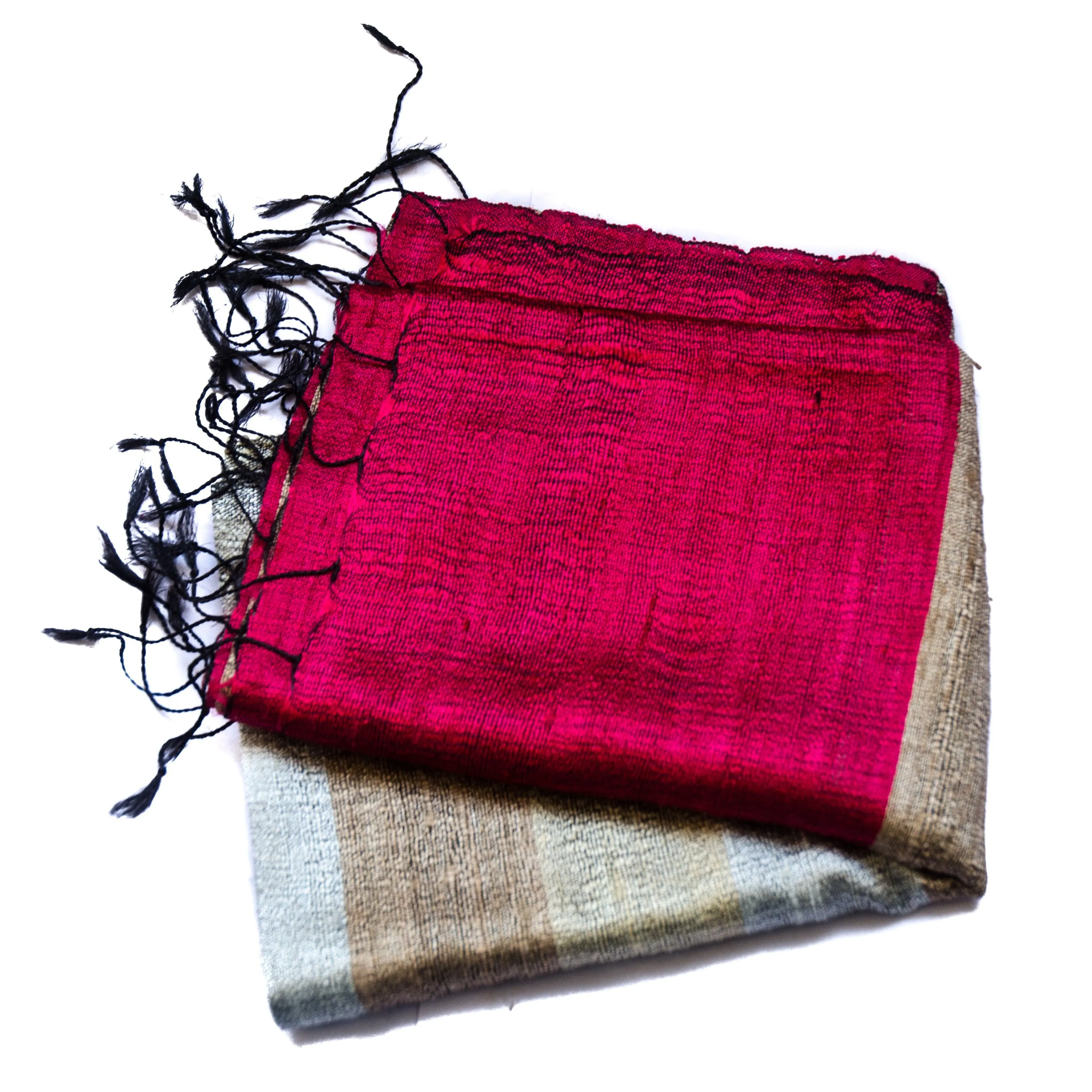 Bihari Raw Silk Scarf - Red & Golds