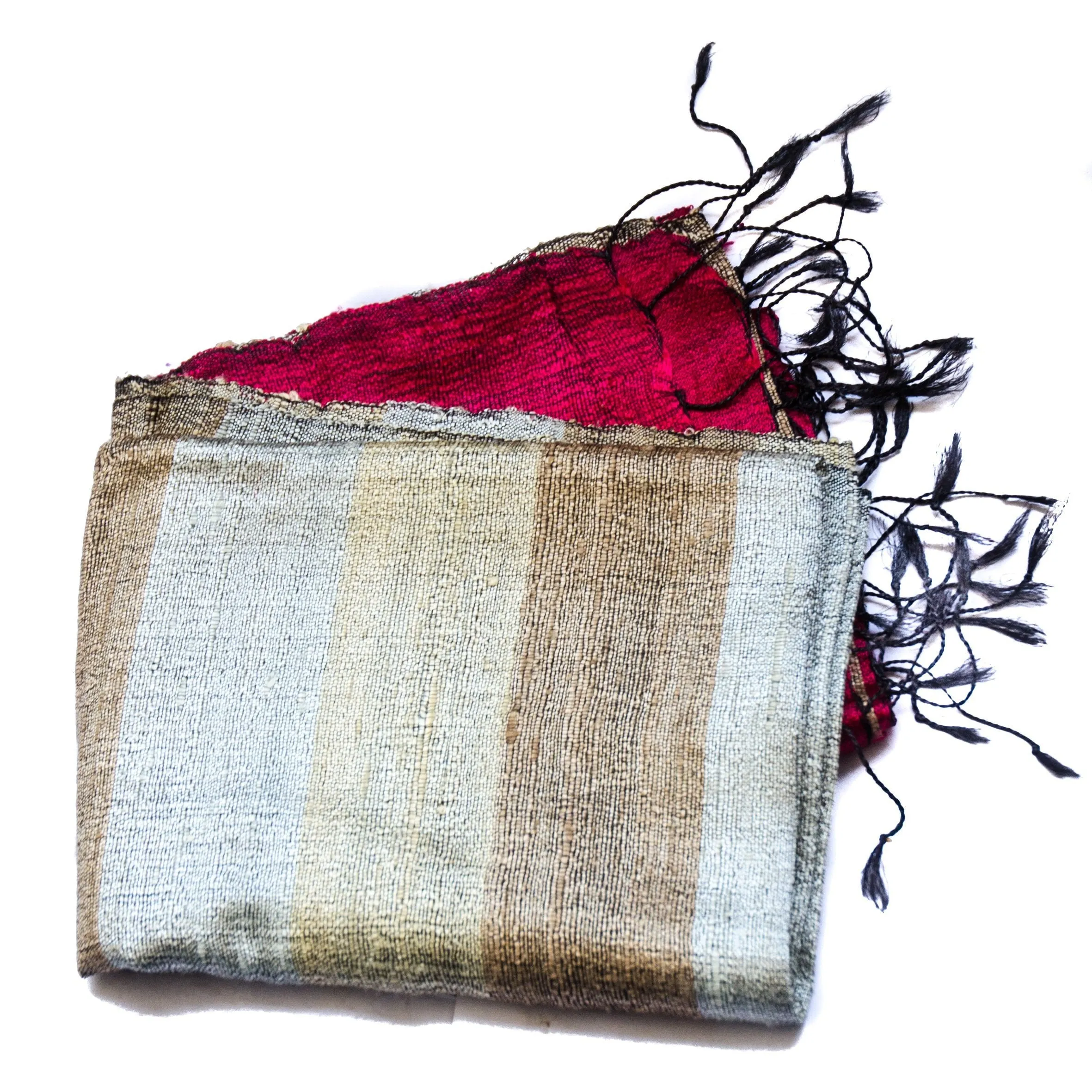 Bihari Raw Silk Scarf - Red & Golds