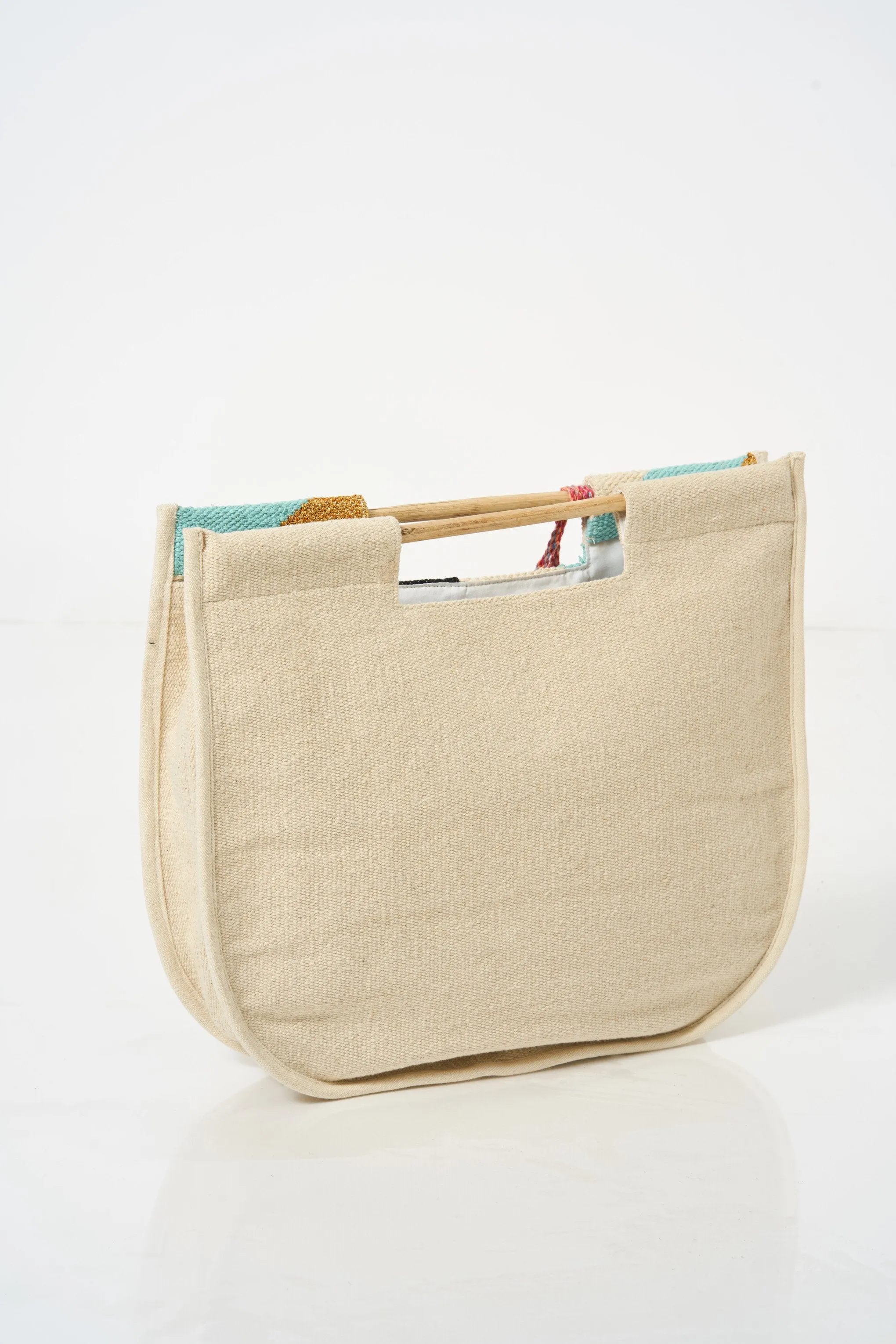Blue Chevron Pom Pom Beach Bag