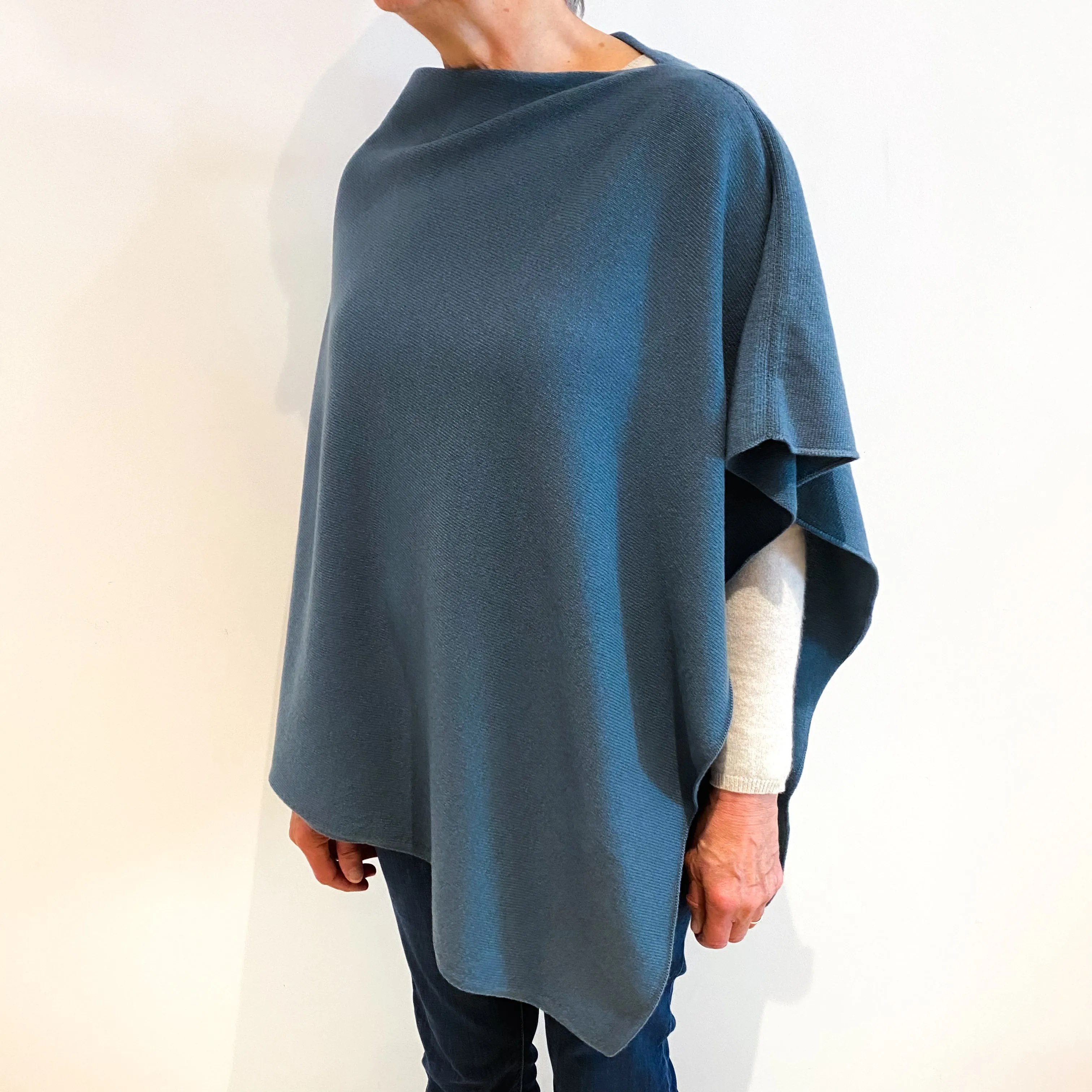 Brand New Scottish Dusky Petrol Blue Cashmere Poncho One Size Bl