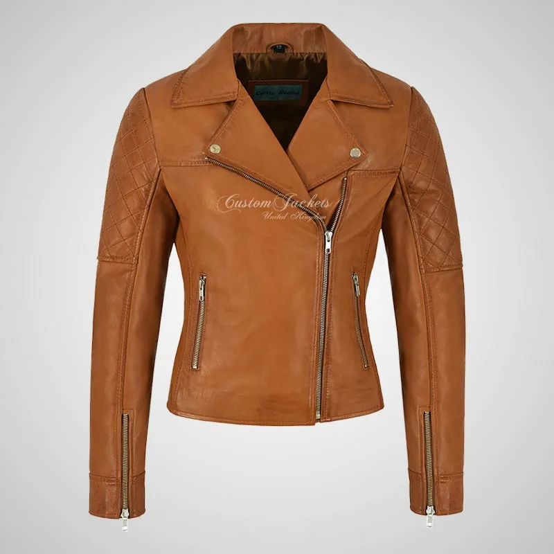 BRINLEY Ladies Leather Side Zip Biker Jacket