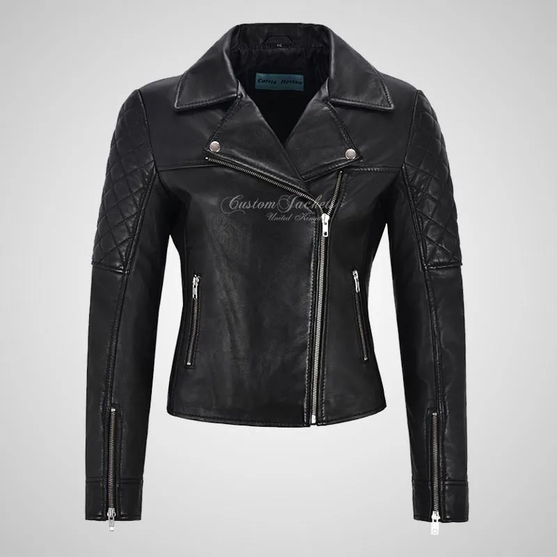 BRINLEY Ladies Leather Side Zip Biker Jacket