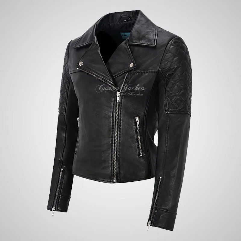 BRINLEY Ladies Leather Side Zip Biker Jacket