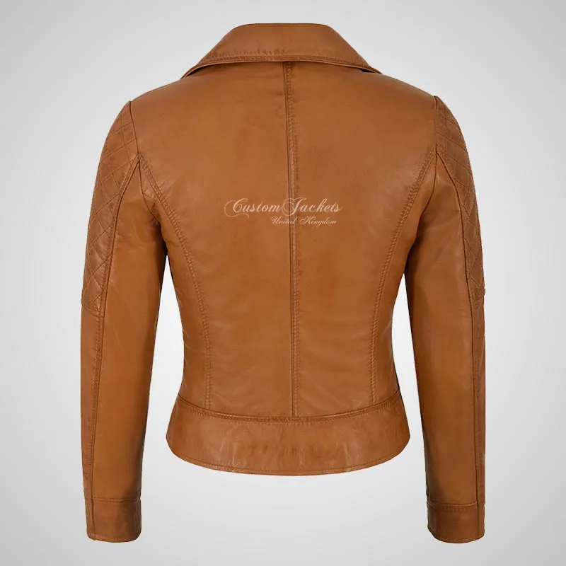 BRINLEY Ladies Leather Side Zip Biker Jacket