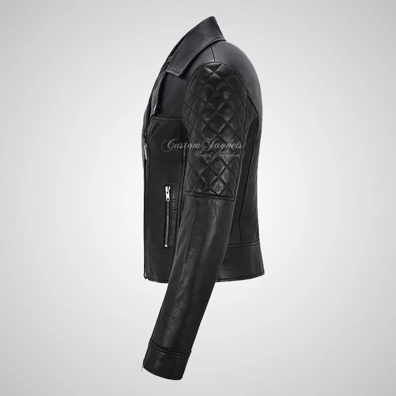 BRINLEY Ladies Leather Side Zip Biker Jacket