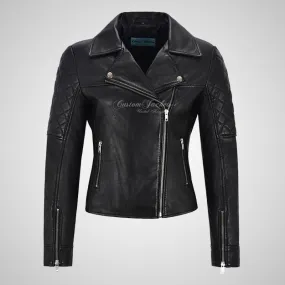 BRINLEY Ladies Leather Side Zip Biker Jacket