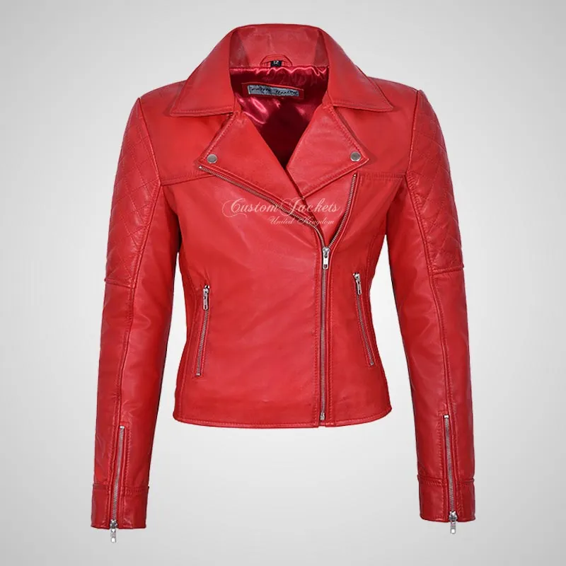 BRINLEY Ladies Leather Side Zip Biker Jacket