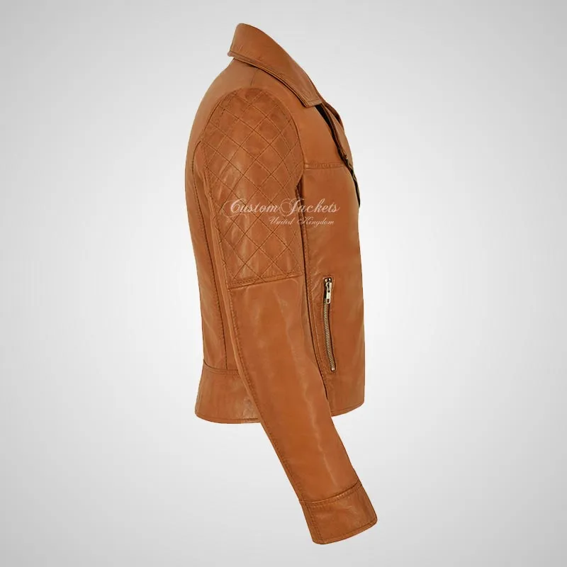 BRINLEY Ladies Leather Side Zip Biker Jacket