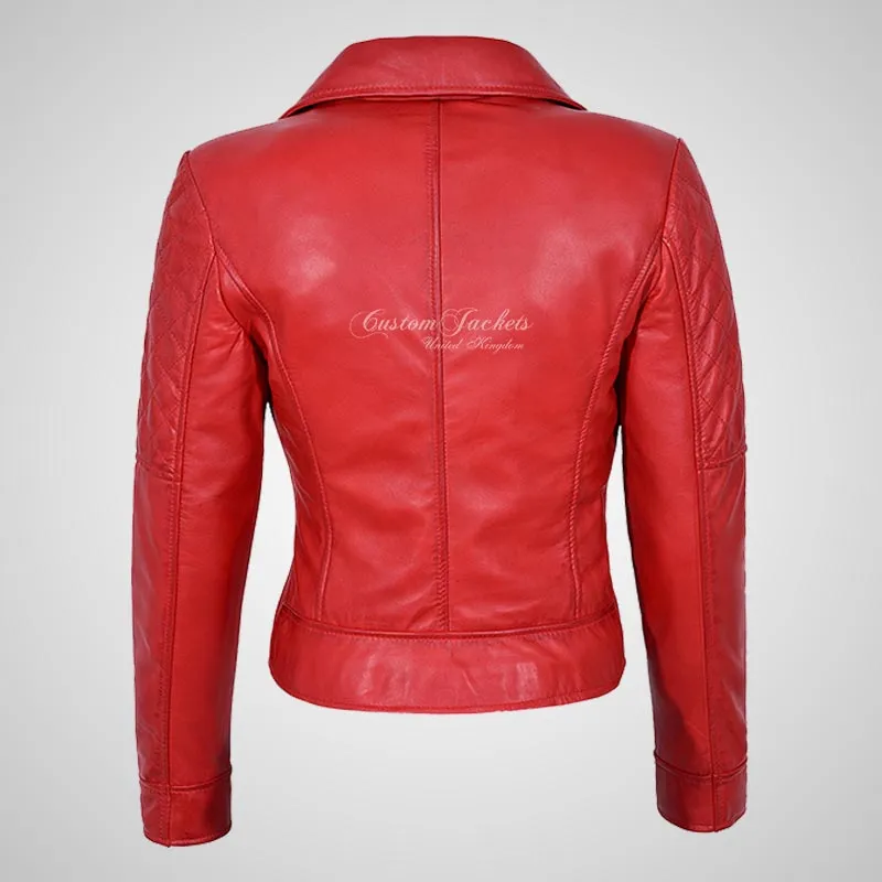 BRINLEY Ladies Leather Side Zip Biker Jacket