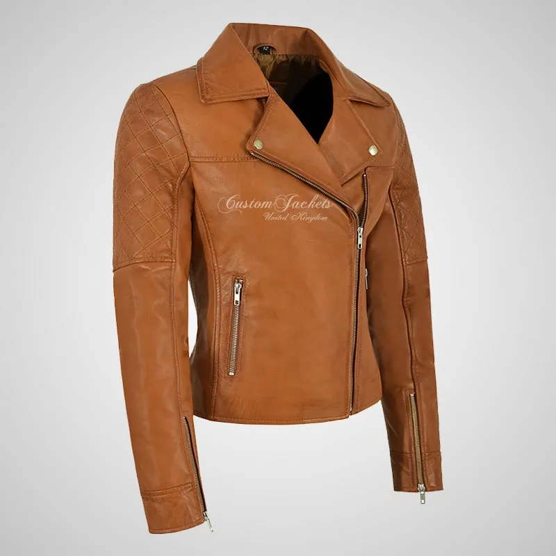 BRINLEY Ladies Leather Side Zip Biker Jacket
