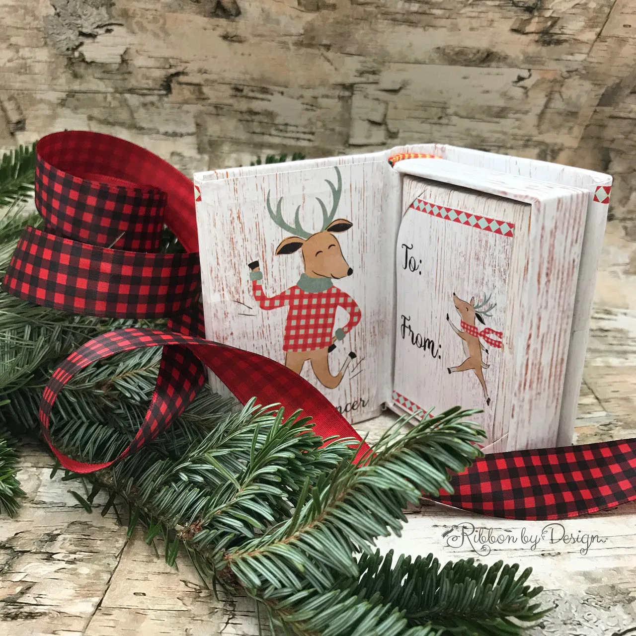 Buffalo Plaid ribbon in black and red on 7/8" red single face satin