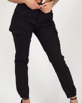 Carlia Cuffed Hem Cargo Trousers In Black