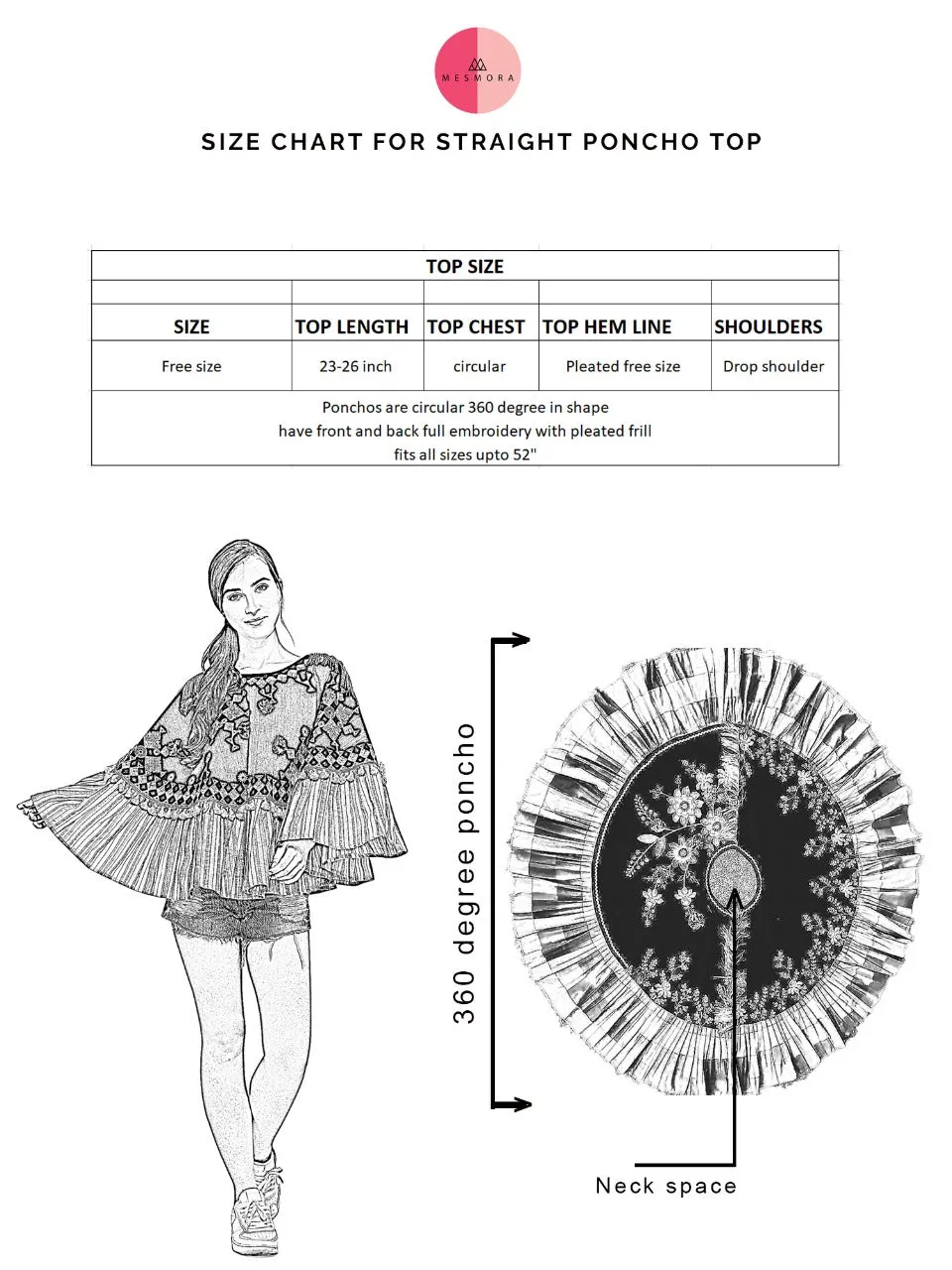 Chex Frill Embroidered Circular Poncho
