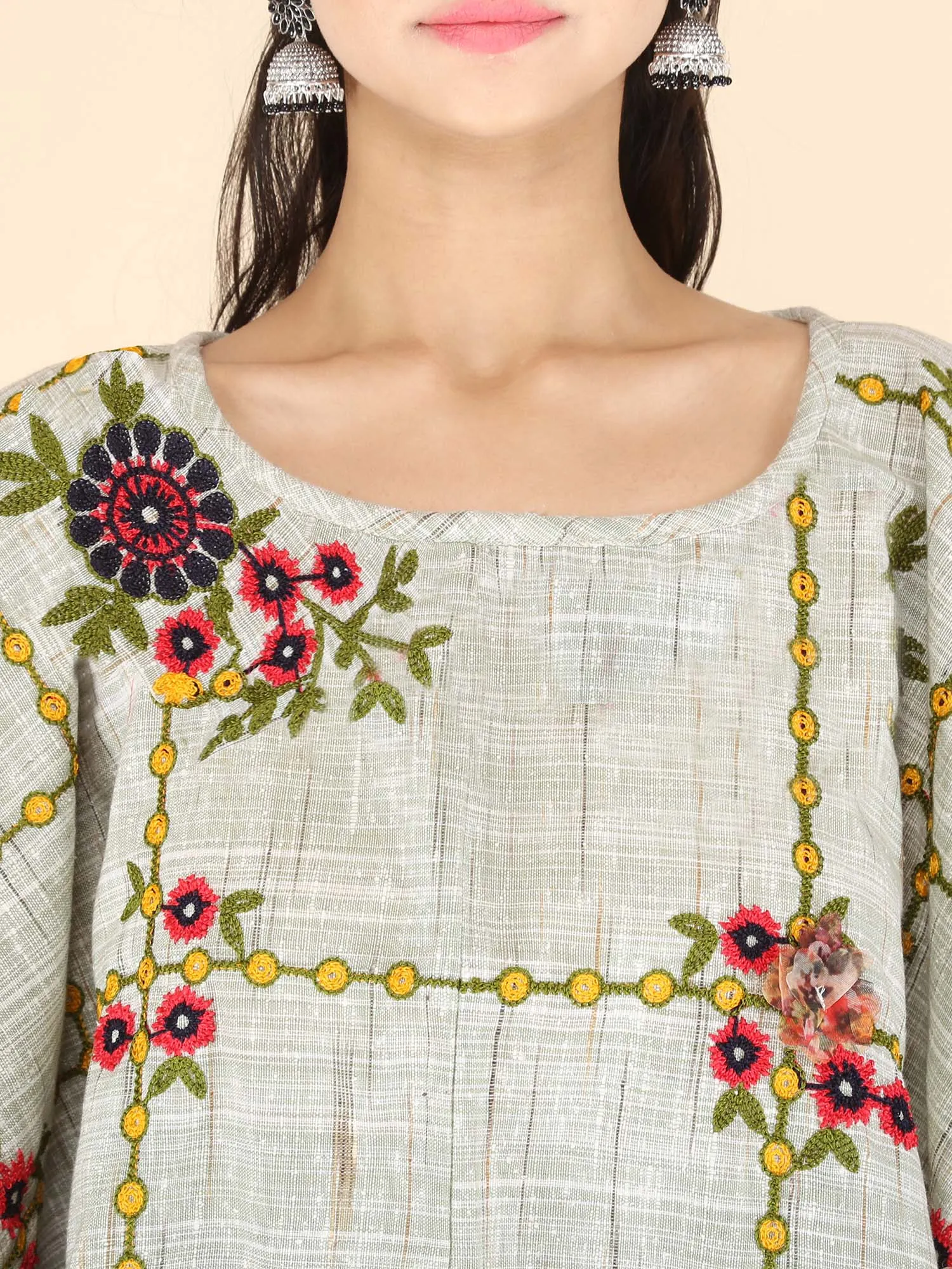 Chex Frill Embroidered Circular Poncho