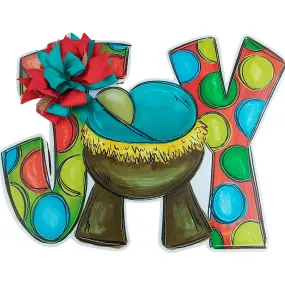 Christmas Door Hanger, JOY Manger Scene Decor, Festive Polka Dot Design