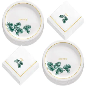 Christmas Party Modern Merry Paper Dessert Plates and Joy Beverage Napkins (Serves 16)