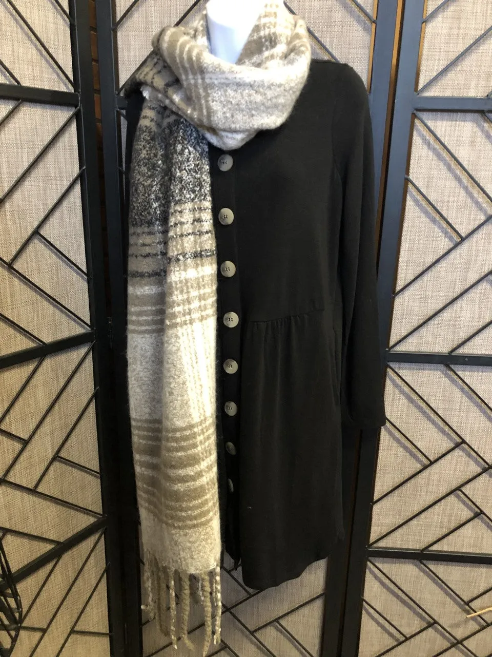 Color Block Fringe Scarf Beige/Black/Cream Mix