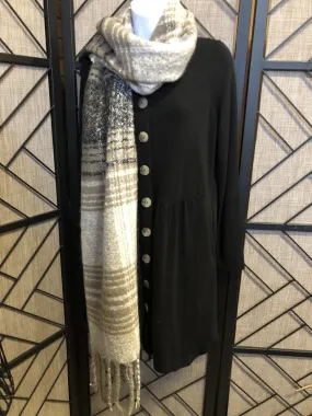 Color Block Fringe Scarf Beige/Black/Cream Mix