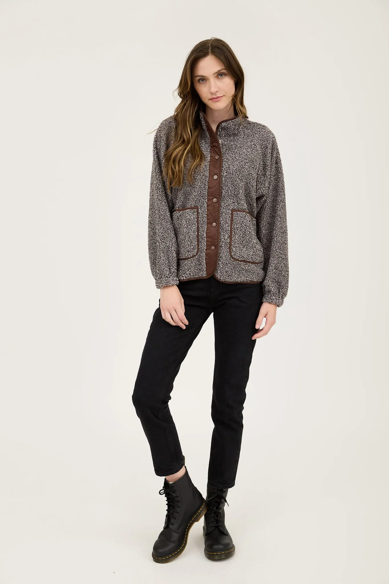 CONTRAST FLEECE SNAP BUTTON JACKET